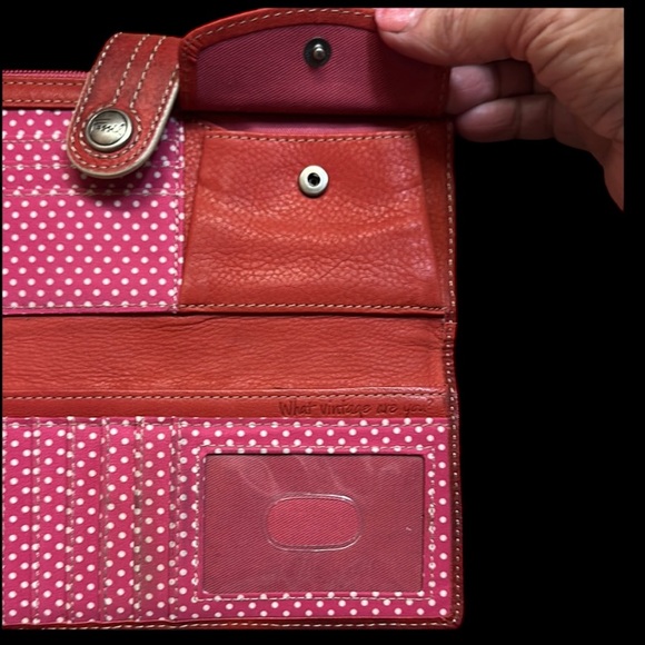 Fossil Red Wallet. Pink & Orange Hearts. Lining Pink Polka Dot. Leather. Rare - Picture 10 of 14